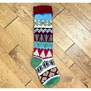 Fair Isle Wool Christmas Stocking XL Scandinavian Folk Knit 28in Cottage Core